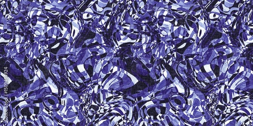 Dye wash indigo blue textur border fabric effect background. Seamless edging trim pattern in masculine Japanese block print style. Perfect for washing tape, ribbon and banner design