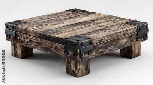 Handcrafted rustic square coffee table with reclaimed wood top and dark metal legs, perfect for farmhouse decor and industrial-chic living room designs