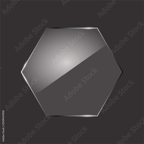 Polished hexagonal glass pane icon on transparent background