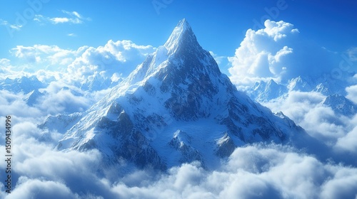 Majestic Snow-Covered Mountain Peak with High-Angle Perspective
 photo