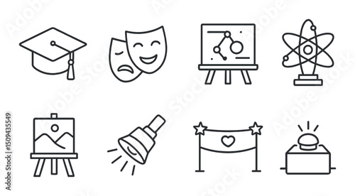 School events line icons set – education, academic and celebration symbols