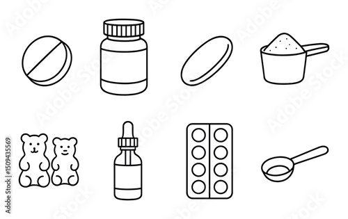Nutrition essentials outline icons set – health, diet, wellness symbols for food enthusiasts