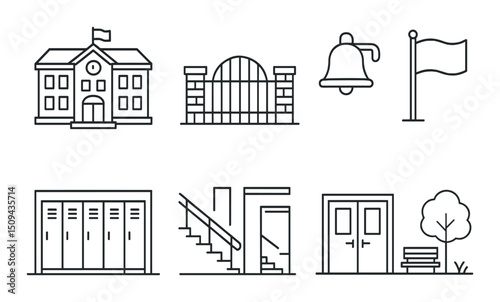 School and education outline icons set – simple, learning and academic symbols