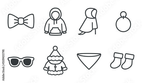 Pet accessories silhouette icons set – outline, animal gear, pet supplies symbols