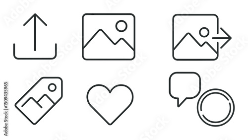 Essential photo icons set – outline, image editing and design symbols