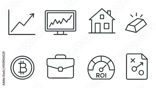 Investment and strategy silhouette icons set – finance, wealth management symbols