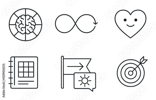 Creative strategy outline icons set – minimalist, concept and planning symbols