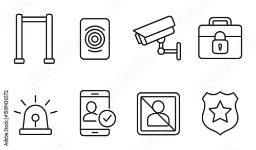 Library security outline icons set – simple, safety and protection symbols