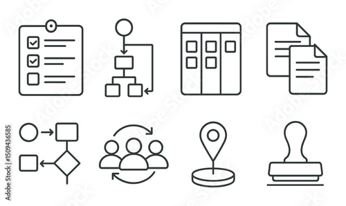 Office workflow linear icons set – streamline, productivity and task management visuals