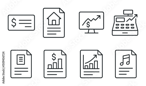 Income sources line icons set – outline, finance and revenue vectors for business