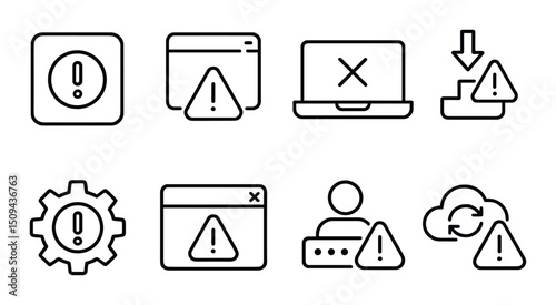 System alert icons set – outline, warning, caution and notification symbols