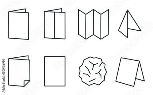 Paper fold outline icons set – origami, creased paper folding symbols