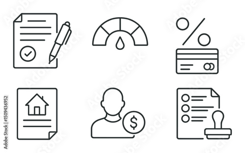 Loan and credit line icons set – outline, finance and banking symbols for planning