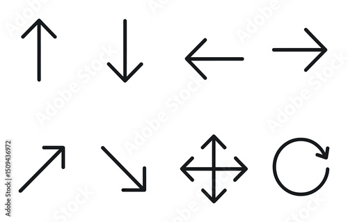 Direction arrows silhouette icons set – simple navigation and pointer symbols