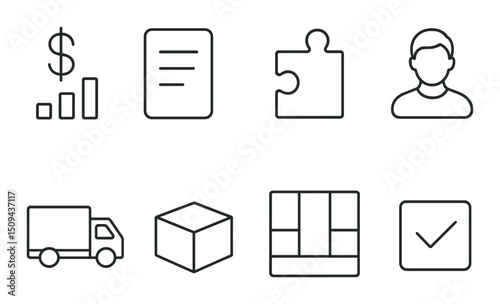 Business model outline icons set – silhouette, strategy and planning symbols