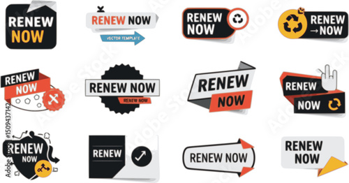vector set of Renew now sticker vector template
