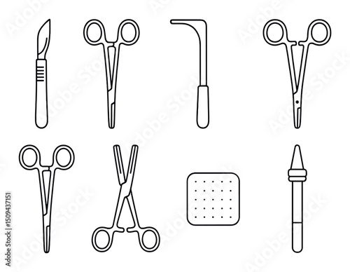 Surgical instruments line icons set – outline, medical tools and healthcare symbols