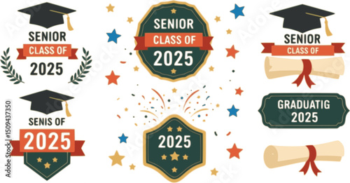 vector set of Senior class of 2025 year, graduation vector template
