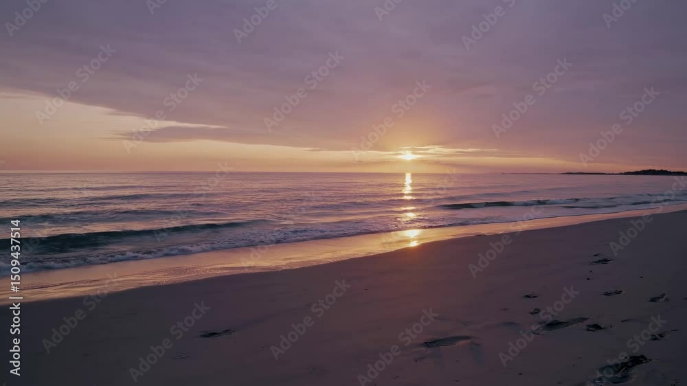 Golden sunlight bathing rolling waves caressing sandy shore, rendering serene morning coastal landscape with tranquil oceanfront ambiance Golden sunlight bathing rolling waves caressing sandy shore, rendering serene morning coastal landscape with tranquil oceanfront ambiance
