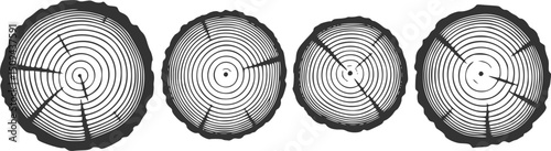 vector set of cross section of the trunk with tree rings Logo design vector. Tree growth rings. Tree trunk cross-section
