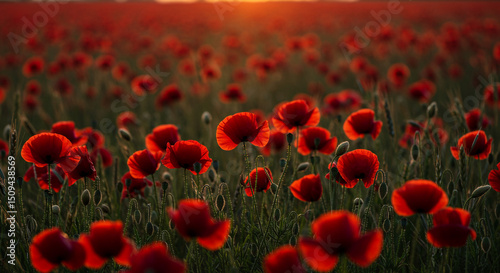 Crimson Dreams Poppy Field at Sunset Floral Meadow Landscape Summer Bloom Red Flowers Photography