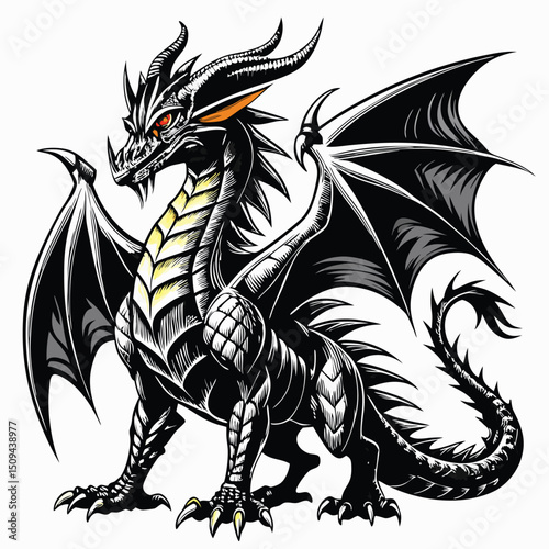 Intimidating Black Dragon with Sharp Claws and Wings