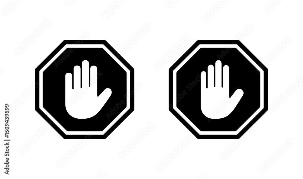 Stop icon logo design. stop road sign. hand stop sign and symbol. Do not enter stop red sign with hand Stop icon logo design. stop road sign. hand stop sign and symbol. Do not enter stop red sign with hand