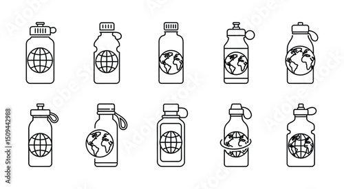 World environment day eco friendly drink bottle graphics white design elements isolated on white background