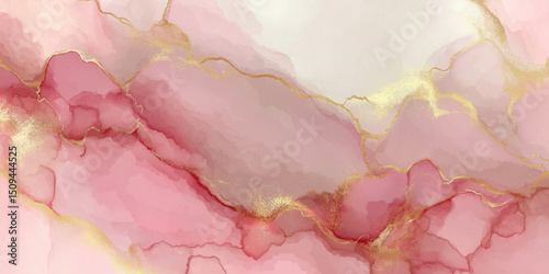 Pink and gold abstract alcohol ink marble background with fluid texture and elegant organic swirls
