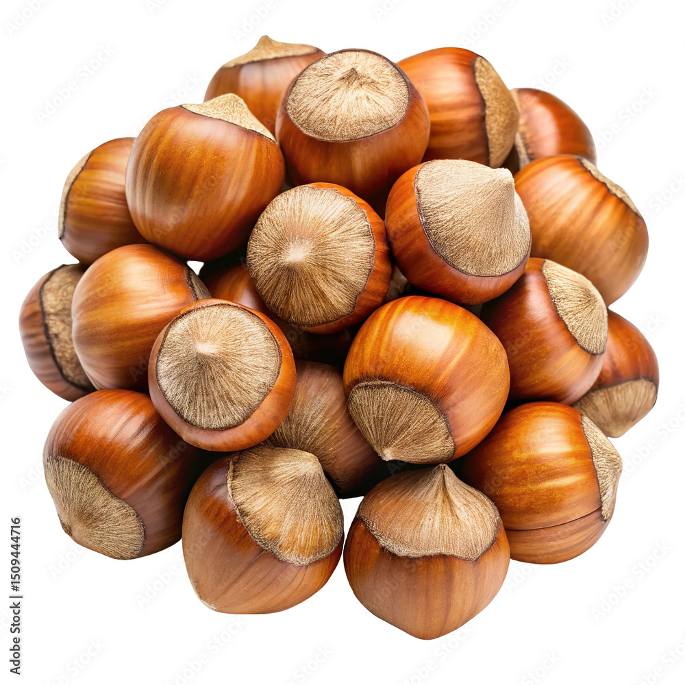 Pile of hazelnuts isolated on transparent background Pile of hazelnuts isolated on transparent background