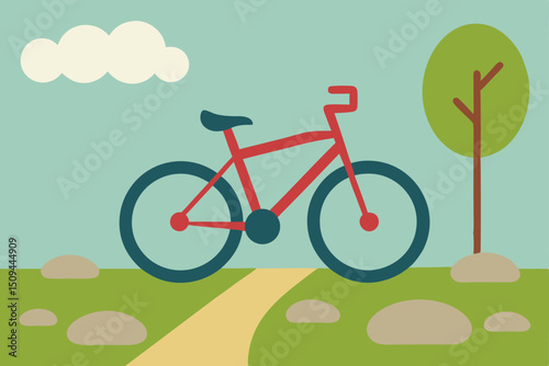 Red Bicycle on a Scenic Path Enjoying the Outdoors and Nature's Beauty