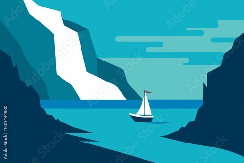 Serene Sailboat Journey Navigating the Majestic Fjord Landscape