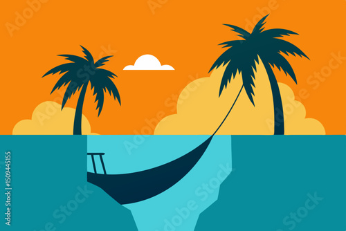 Tropical Getaway Relaxing Hammock Scene by the Ocean