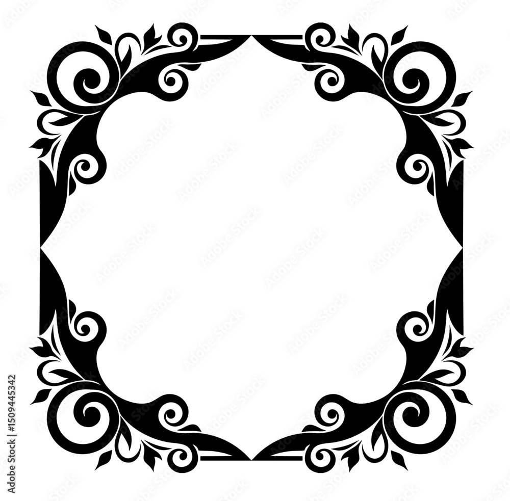 Square Ornamental Frame, Victorian Corner Design. Elegant Black and White Border, Classic Decorative Element for Invitations, Certificates, Labels, Greeting Cards and Retro Layouts Square Ornamental Frame, Victorian Corner Design. Elegant Black and White Border, Classic Decorative Element for Invitations, Certificates, Labels, Greeting Cards and Retro Layouts
