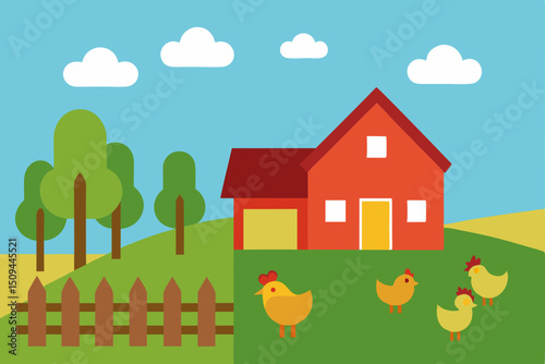 vector illustration of a rural landscape with houses