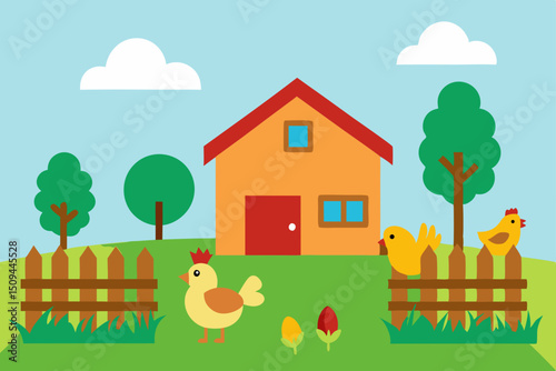 vector illustration of a farm with a house