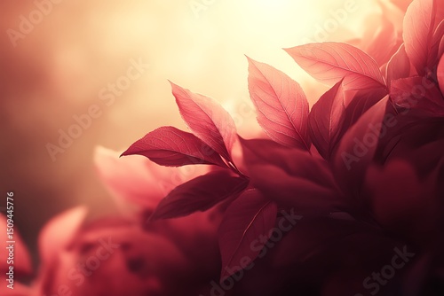 Vibrant red leaves in warm sunlight