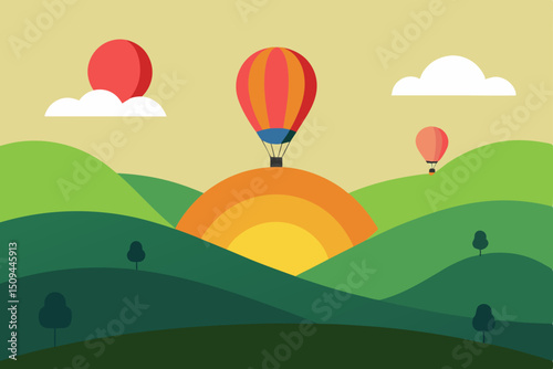 hot air balloon over the mountains