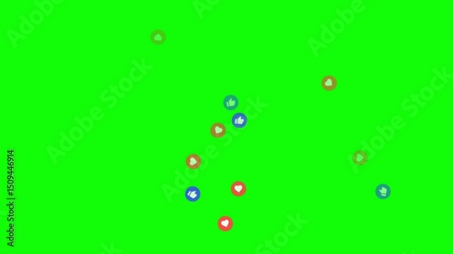 Floating Fountain Notification Burst Animation With Likes and Hearts Reactions On Green Background