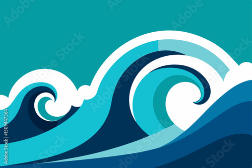Abstract blue background with swirling waves and modern design elements
