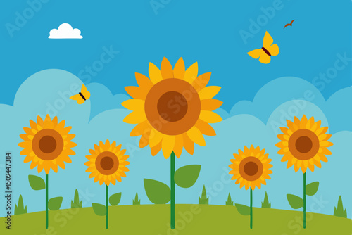 A vibrant yellow sunflower field under a clear blue sky, illustrating the beauty of nature's summer blossom