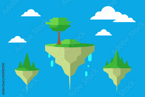 Four seasons tree sets illustrating nature's growth through vector illustrations of changing leaves, forest landscapes, and sky