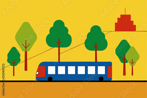 City public transport vehicles, including tram, bus, train, and car, in a vector illustration for travel and urban design