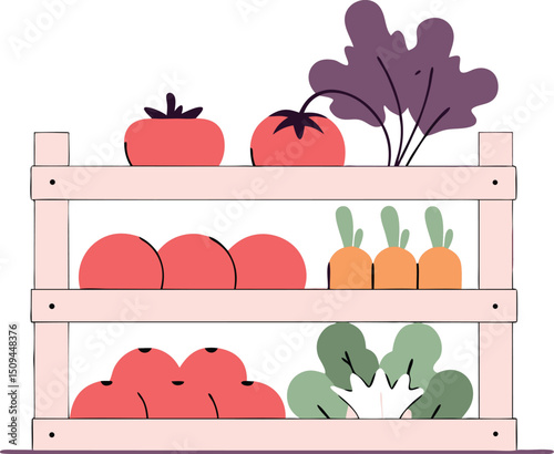 Flat Isometric Vector of Broccoli, Cabbage, and Spinach Neatly Stacked

