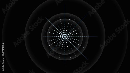 Fractal Animation of Infinite Echoing Rings and Radial Lines with Soundwave-Like Ripples in White on Black with Glowing Gradient Trails and Symmetrical Hypnotic Visual Rhythm