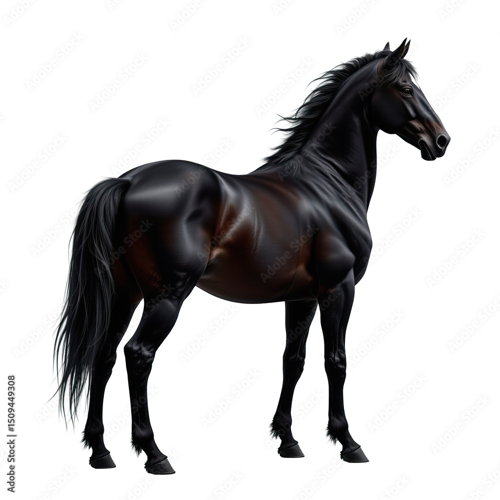 Obraz premium Majestic Black Horse Portrait Standing Proudly in Natural Setting with Elegant Mane and Graceful Posture