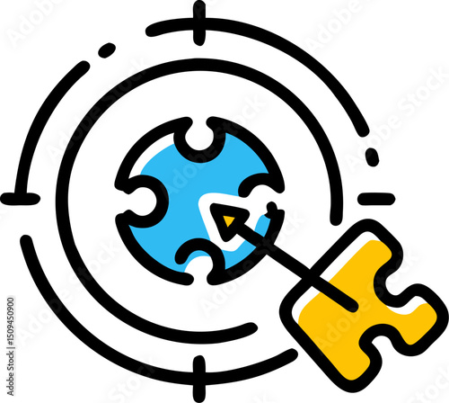 Achieving strategic goals target puzzle piece arrow success