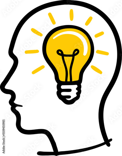 Bright idea lightbulb head profile innovation concept