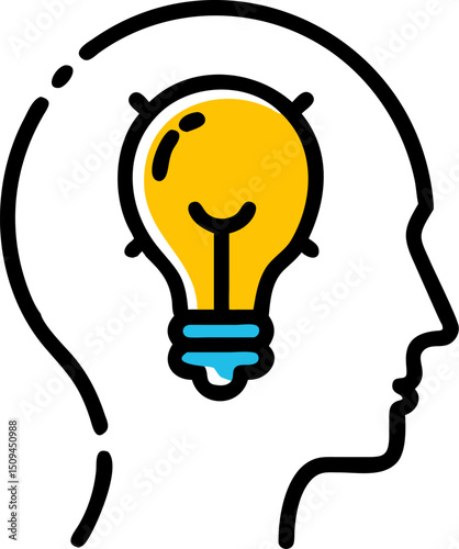Bright idea lightbulb in head innovation concept illustration