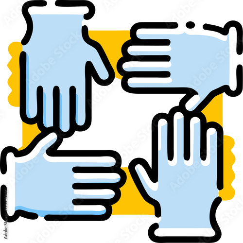 Four hands joining together teamwork collaboration unity